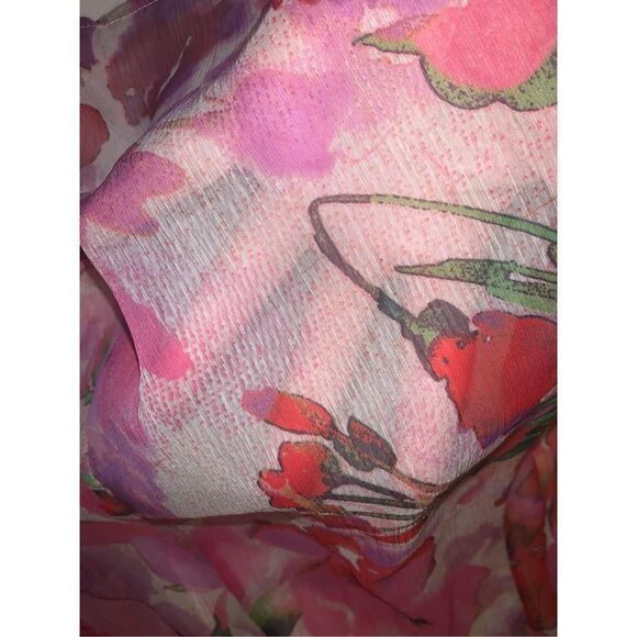 Vintage Pink Floral Chiffon Double Layered Full Skirt Large - Picture 9 of 10